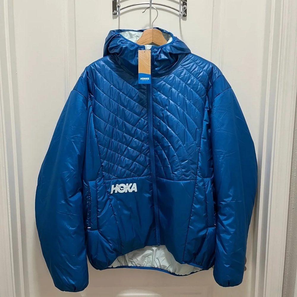Hoka One One Unisex Synthetic Fill Hooded Puffer Jacket Imperial Blue Sz M/L